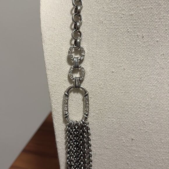 Multi Strand Silver-tone 40 in. Long Chain necklace with Oval CZ Accents. - Picture 5 of 8